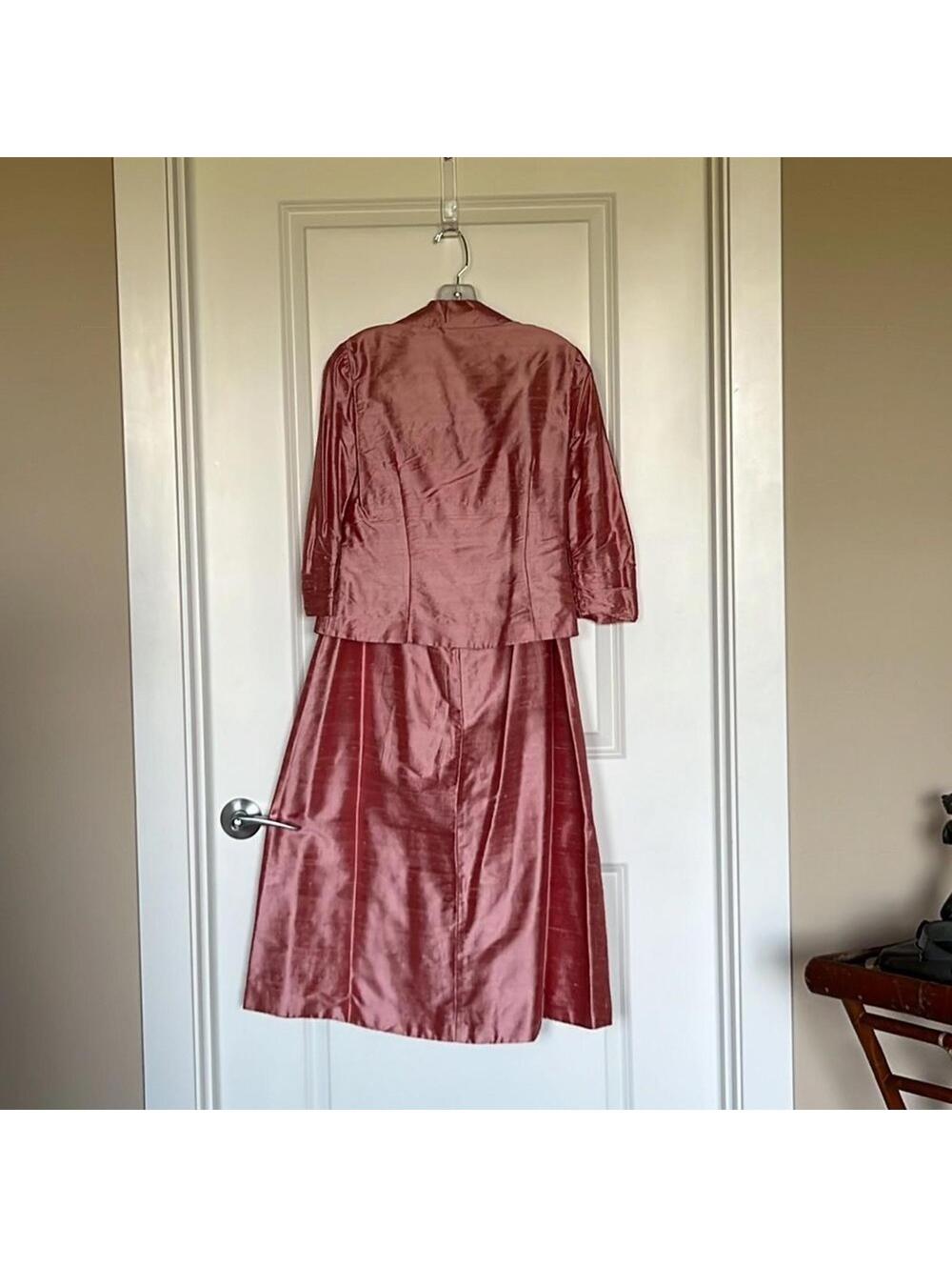 Vintage 95 Silk Dupioni 2pc Formal Evening Set Rose Mauve Sz 8 - Picture 2 of 5